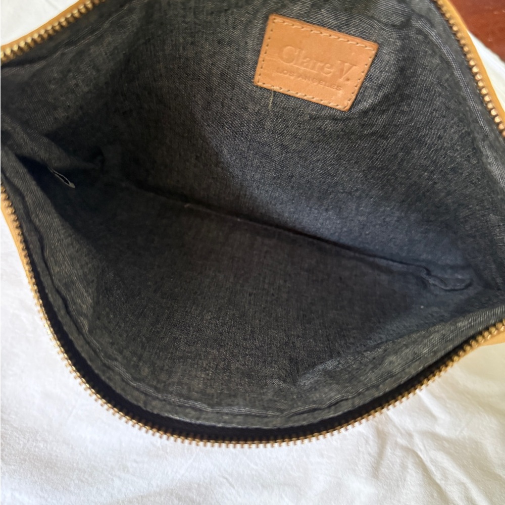 Clare V Tan Leather Flat Clutch (with Black and White Stripe) with tabs - Picture 4 of 6